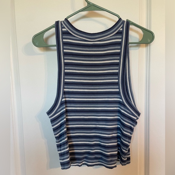 Aerie cropped ribbed tank with blue stripes size large - Picture 2 of 3